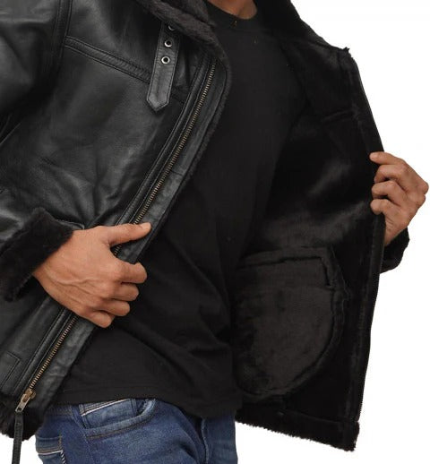 Men’s Black B3 Shearling Leather Bomber Jacket