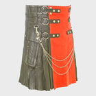 BLACK LEATHER KILT WITH RED APRON