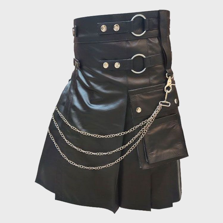 BLACK LEATHER MODERN KILT FOR MEN