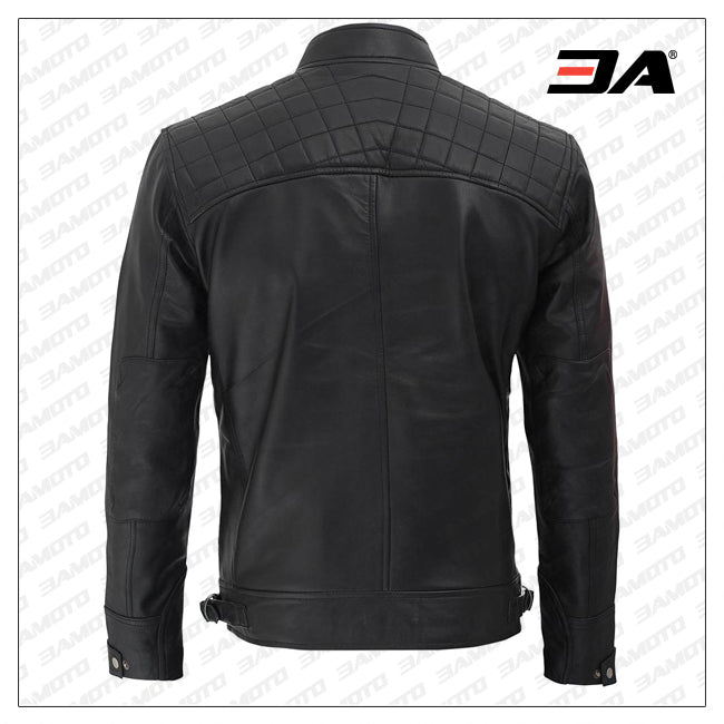 Johnson Diamond Classic Black Cafe Racer Biker Jacket
