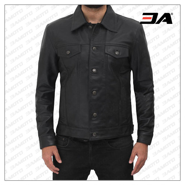 Fernando Black Leather Trucker Jacket