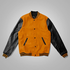 Black Varsity Letterman Jacket with Orange Sleeves