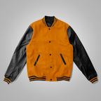 Black Varsity Letterman Jacket with Orange Sleeves