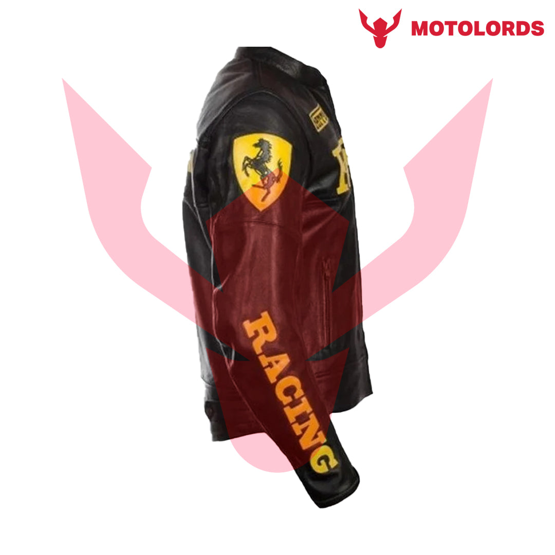 Plus Size Ferrari Black and Yellow Padded Genuine Men's  Leather Jacket