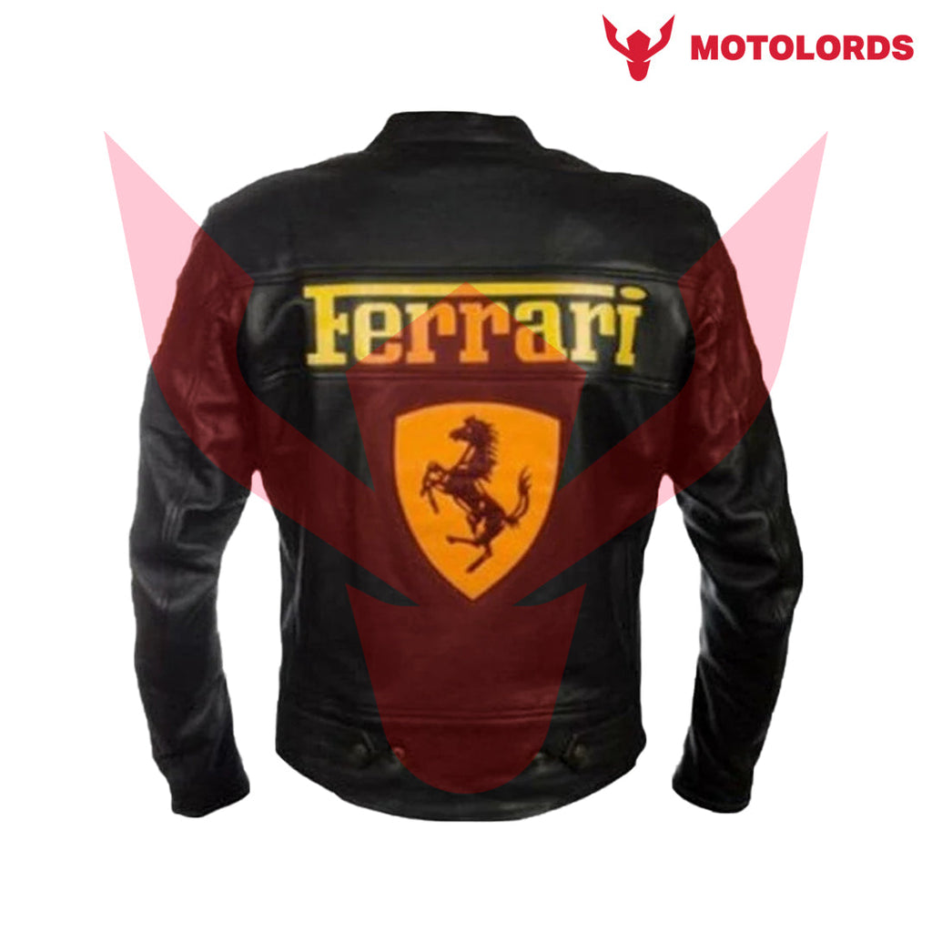 Ferrari Black and Yellow Padded Genuine Men's  Leather Jacket