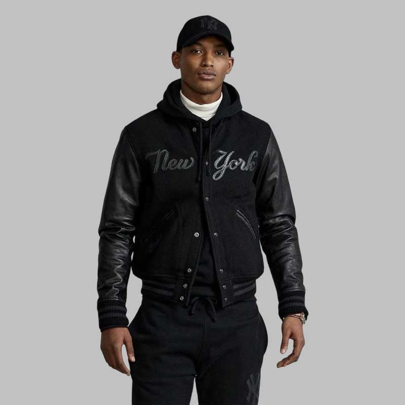 New York Black Wool Varsity Jacket