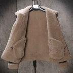 Men's Shearling Sheepskin Leather Coat B3 Bomber Retro Aviator Jacket