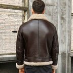 Men's Shearling Sheepskin Leather Coat B3 Bomber Retro Aviator Jacket