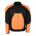 M Boss Motorcycle Apparel BOS11701 Men's High-Vis Orange Nylon Motorcycle Racer Riding Jacket with Mesh Panel Black