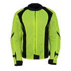 M Boss Motorcycle Apparel BOS22705 Wome'ns Hi-Vis Green Motorcycle Mesh Racer Jacket with Open Neck