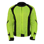 M Boss Motorcycle Apparel BOS22705 Wome'ns Hi-Vis Green Motorcycle Mesh Racer Jacket with Open Neck
