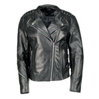 M Boss Motorcycle Apparel BOS22503 Women's Black Armored Motorcycle Leather Jacket with Back Lacing Detail