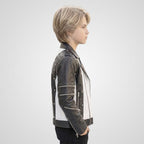 Boys Black and White Leather Biker Jacket - Retro Pop Star Style