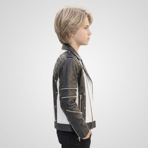 Boys Black and White Leather Biker Jacket - Retro Pop Star Style