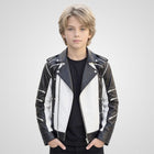 Boys Black and White Leather Biker Jacket - Retro Pop Star Style