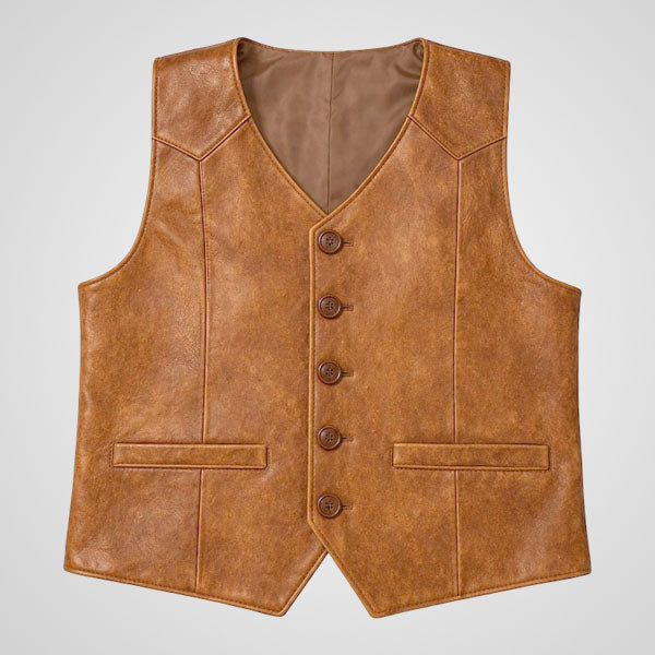 Boys Genuine Leather Vest - Rustic Western Style Kids Waistcoat
