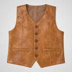 Boys Genuine Leather Vest - Rustic Western Style Kids Waistcoat