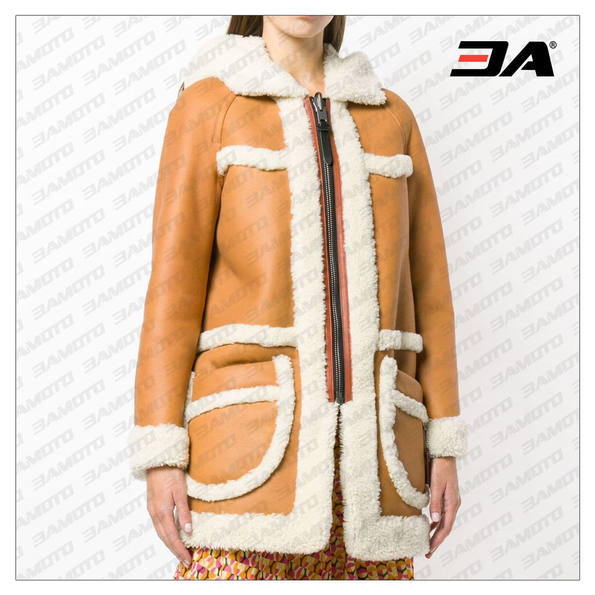 Brown & Beige Lambskin Fur Shearling Coat