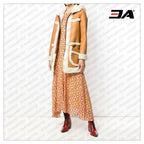 Brown & Beige Lambskin Fur Shearling Coat