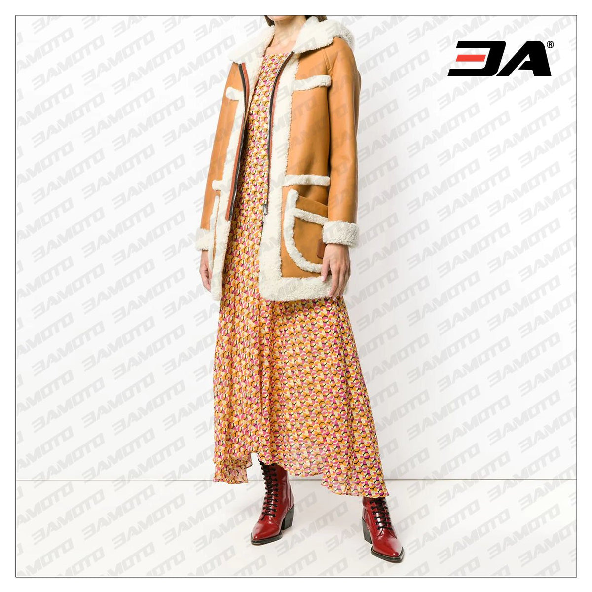 Brown & Beige Lambskin Fur Shearling Coat