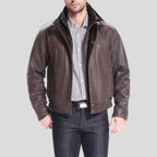 Lee Distressed Brown Bomber Leather Jacket