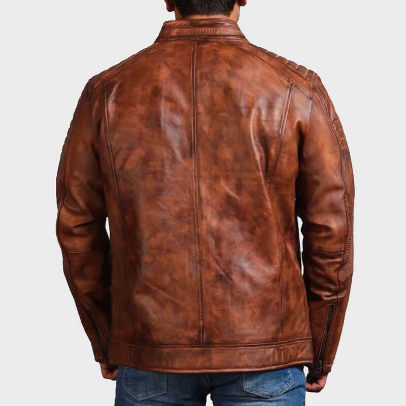 Handmade Distressed Brown Cowhide Leather Cafe Racer Jacket for Men