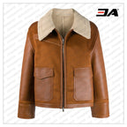 Brown Faux Leather Shearling Trimmed Fur Jacket