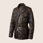 Brown Hard Leather for Vintage Military Style Safari Coat