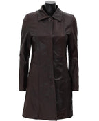 Dark Brown Leather Coat for Women With Removable Fur Hood