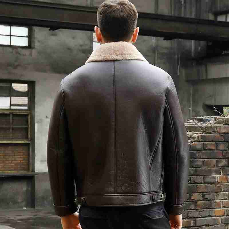 Men RAF B3 Bomber Shearling Sheepskin Retro Brown Leather Aviator Jacket