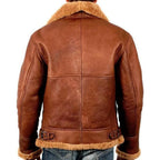 Men's Brown B3 Aviator Sheepskin WW2 Bomber Leather Pilot Jacket