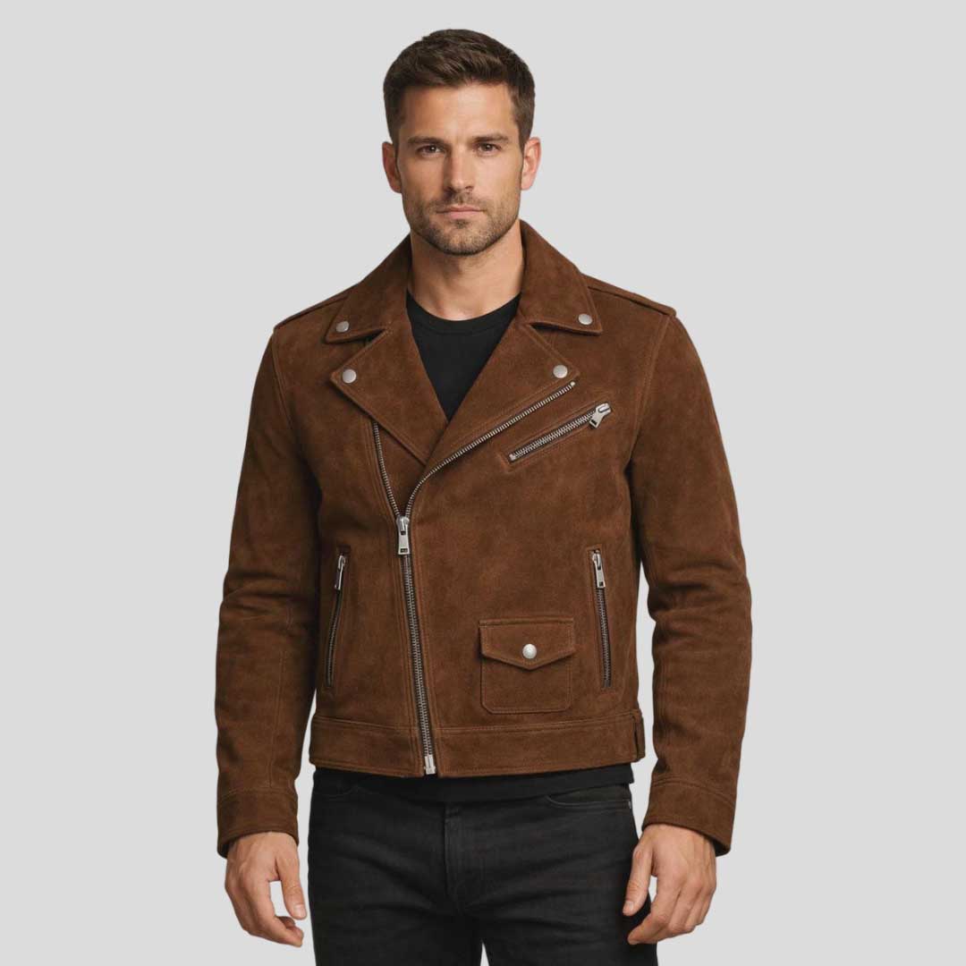Brown Suede Leather Biker Jacket