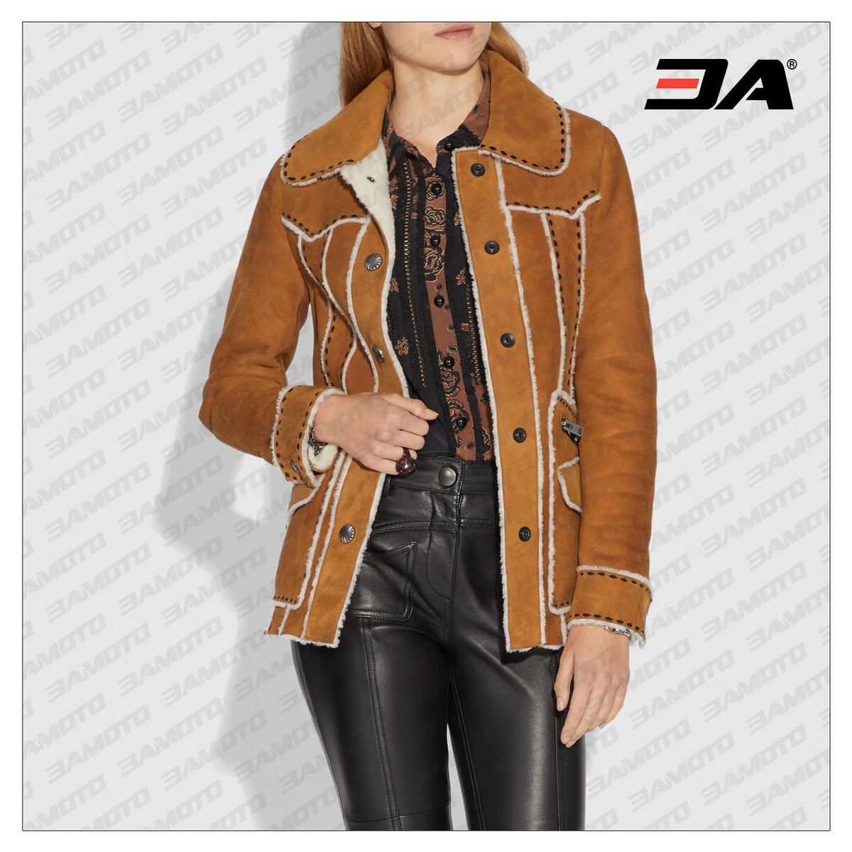 Brown Suede Leather Shearling Coat