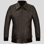 Men Brown Wax Classic Bomber Leather Jacket
