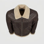Brown Aviator Leather Jacket with Shearling Collar
