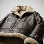 Brown Aviator Leather Jacket with Shearling Collar
