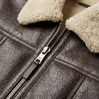 Brown Aviator Leather Jacket with Shearling Collar