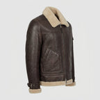 Brown Aviator Leather Jacket with Shearling Collar