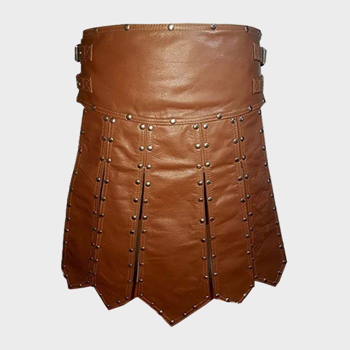 BROWN LEATHER GLADIATOR KILT FOR MEN