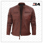Johnson Dark Brown Quilted Motorcycle Leather Jacket