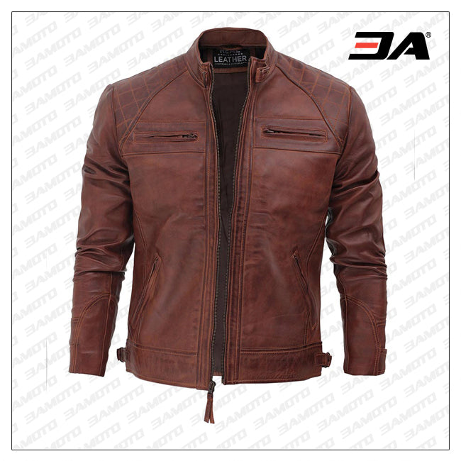 Johnson Dark Brown Quilted Motorcycle Leather Jacket