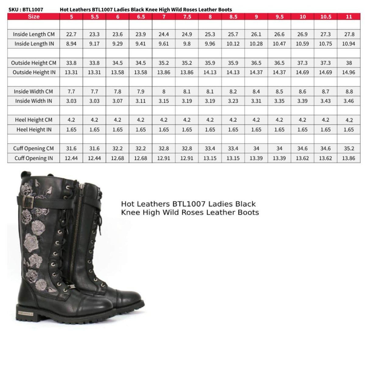 Hot Leathers Women's Wild Rose Black Knee-High Boots - BTL1007