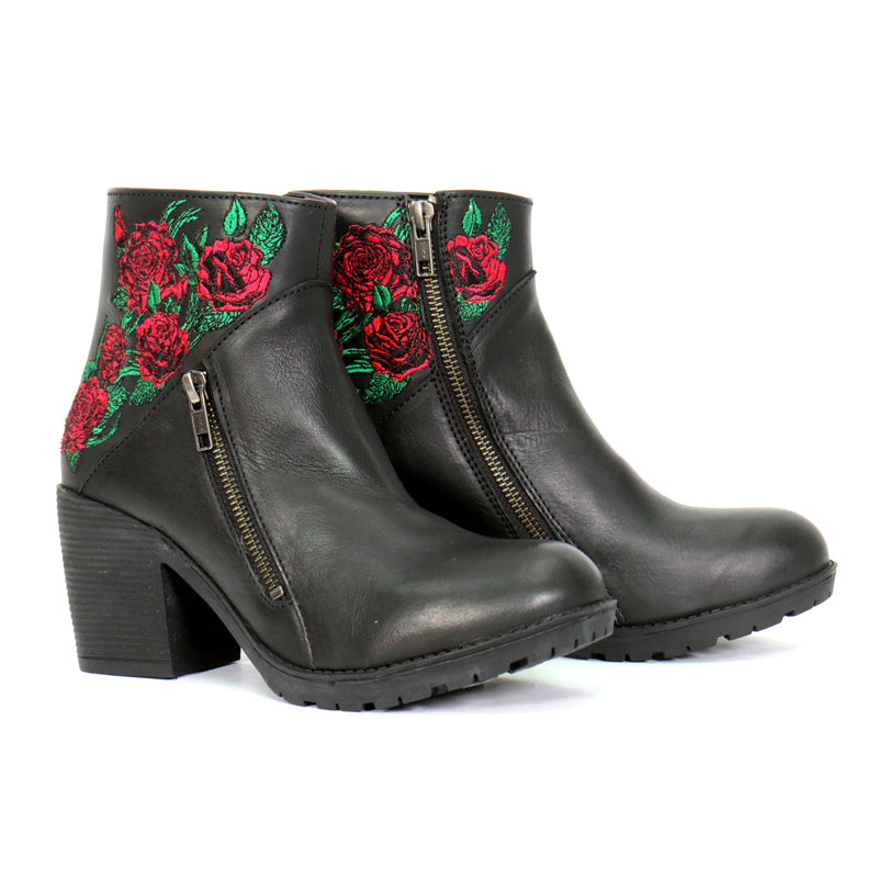 Hot Leathers Women's Thorned Rose Black Zipper Boots - BTL1008