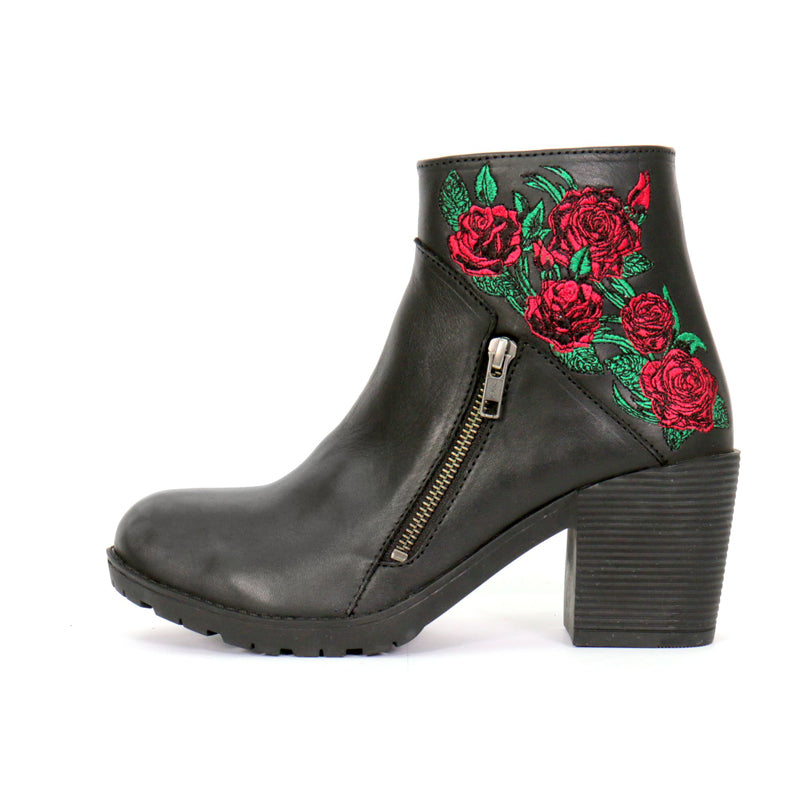 Hot Leathers Women's Thorned Rose Black Zipper Boots - BTL1008