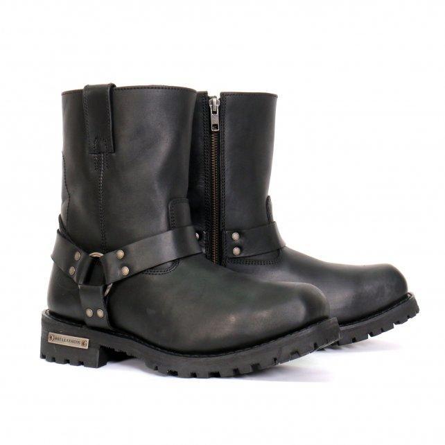 Hot Leathers Men's Short Fuse Black Harness Boots - BTM1004