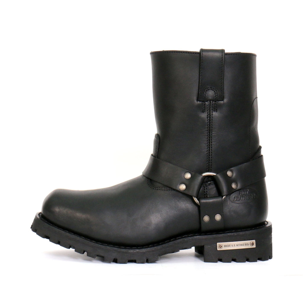Hot Leathers Men's Short Fuse Black Harness Boots - BTM1004