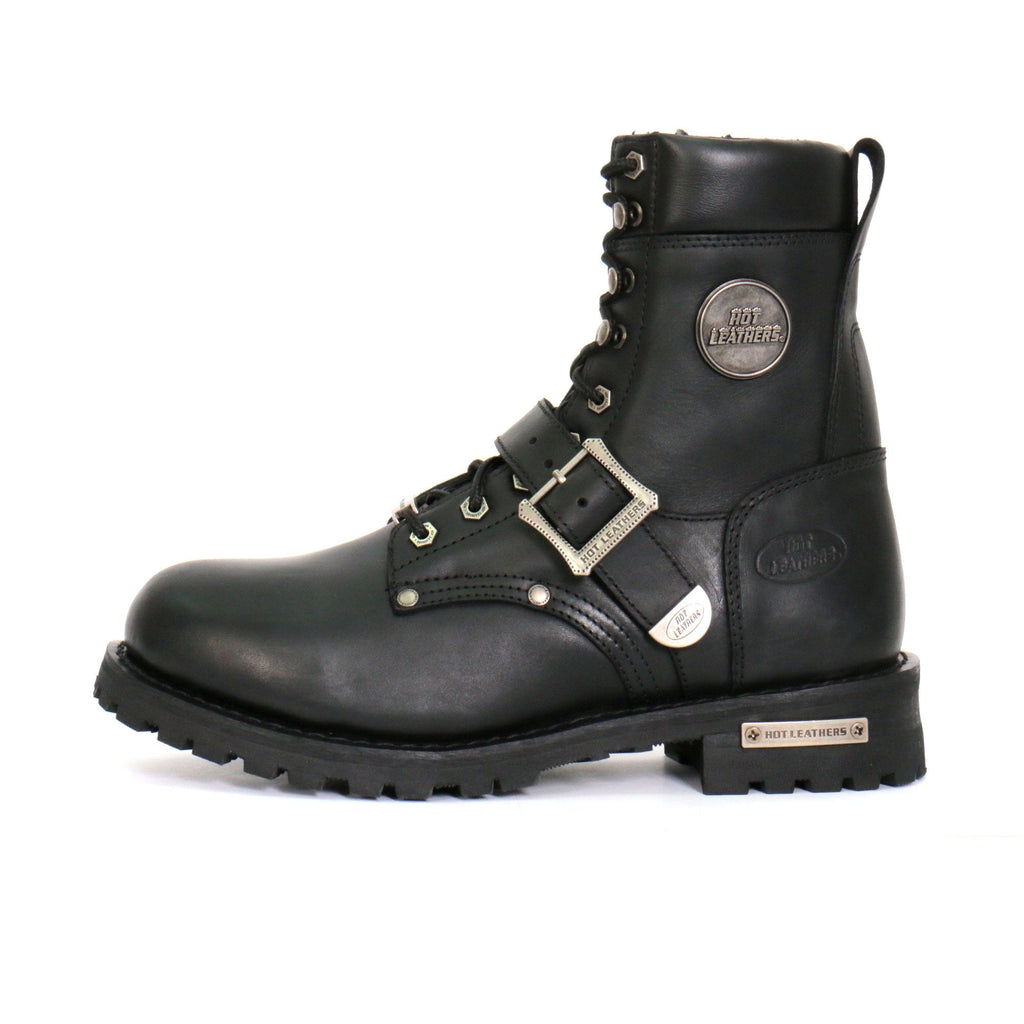 Hot Leathers Men's Iron Buckle Black Logger Boots - BTM1006
