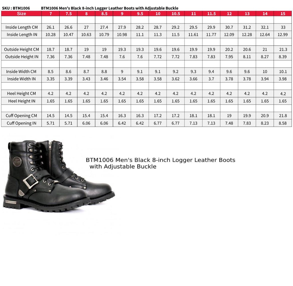 Hot Leathers Men's Iron Buckle Black Logger Boots - BTM1006