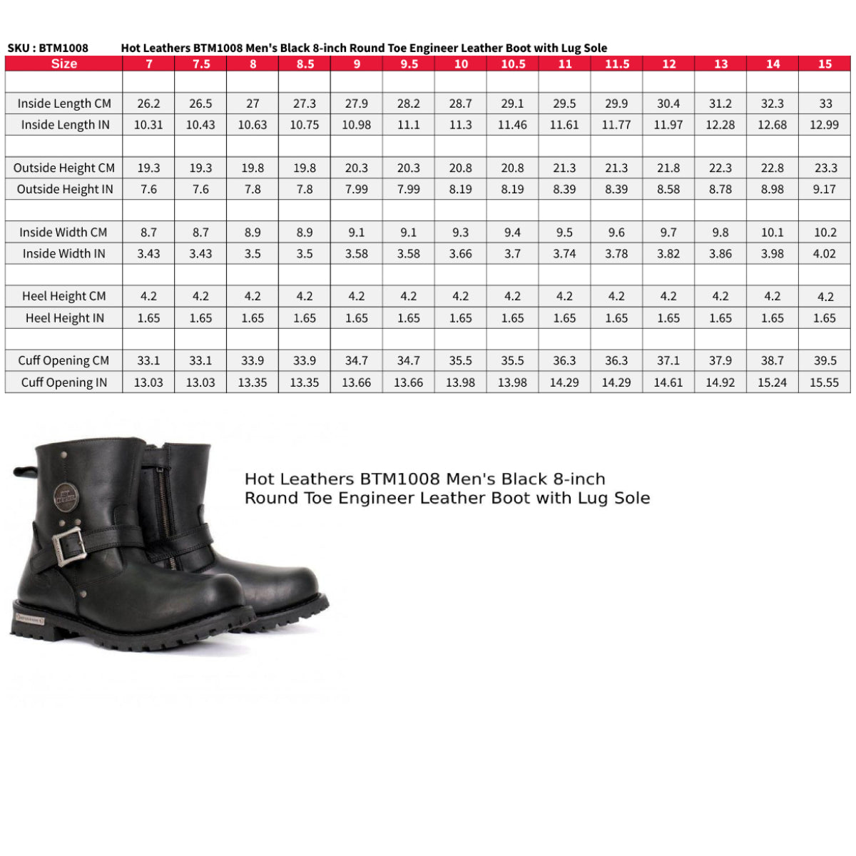 Hot Leathers Men's Blacktop Engineer Black Engineer Boots - BTM1008
