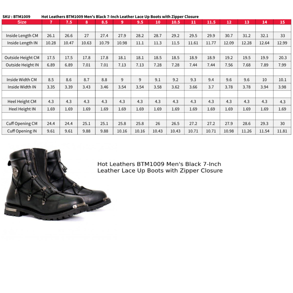 Hot Leathers Men's Crossfire Black Lace-Up Boots - BTM1009